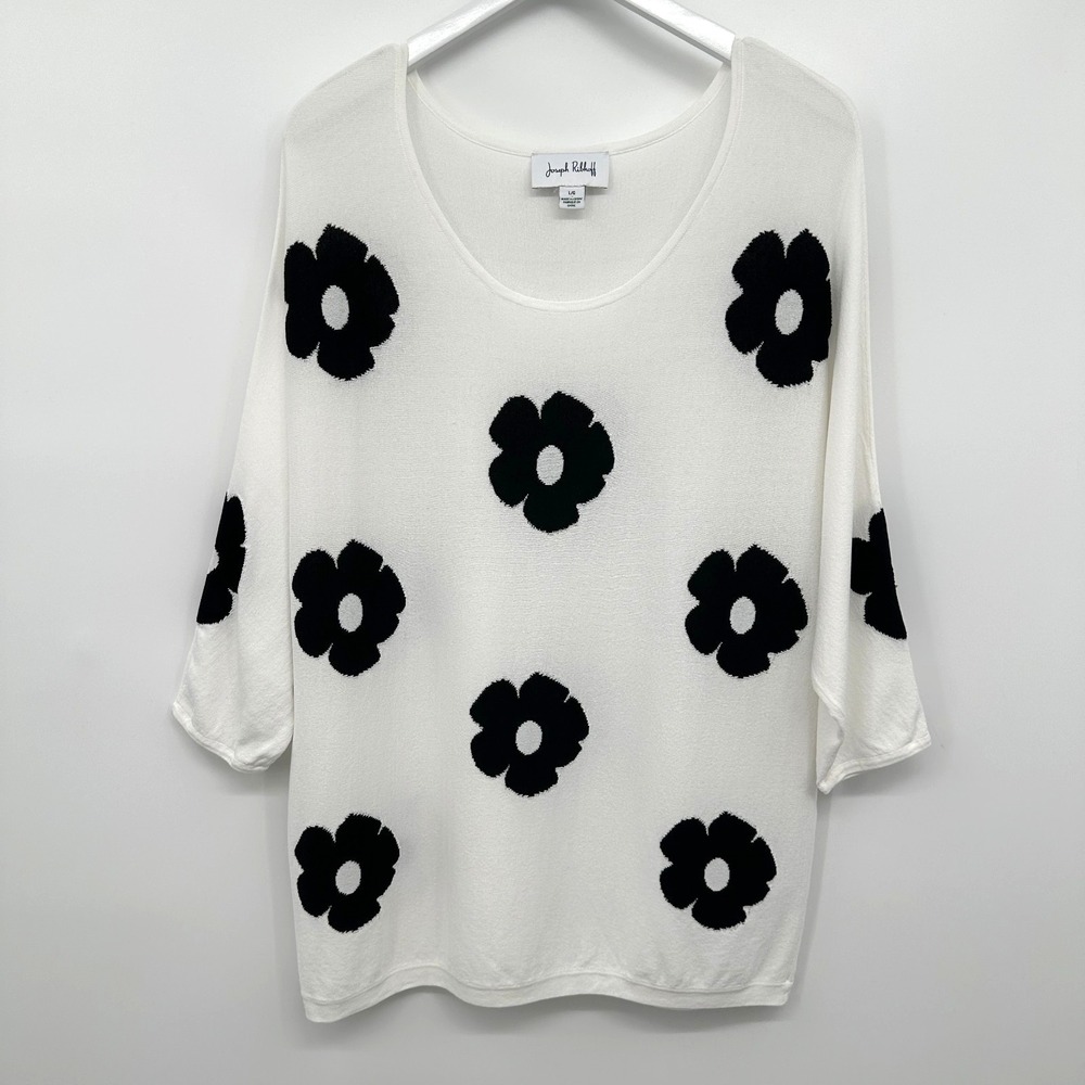 Joseph Ribkoff Top Shirt Size‎ Large Flower Power Sheer 3/4 Dolman Sleeves Artsy